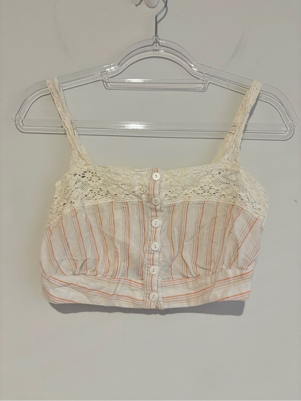 LA Hearts Lace-Trim Striped Cropped Tank Top Cream & Peach size small